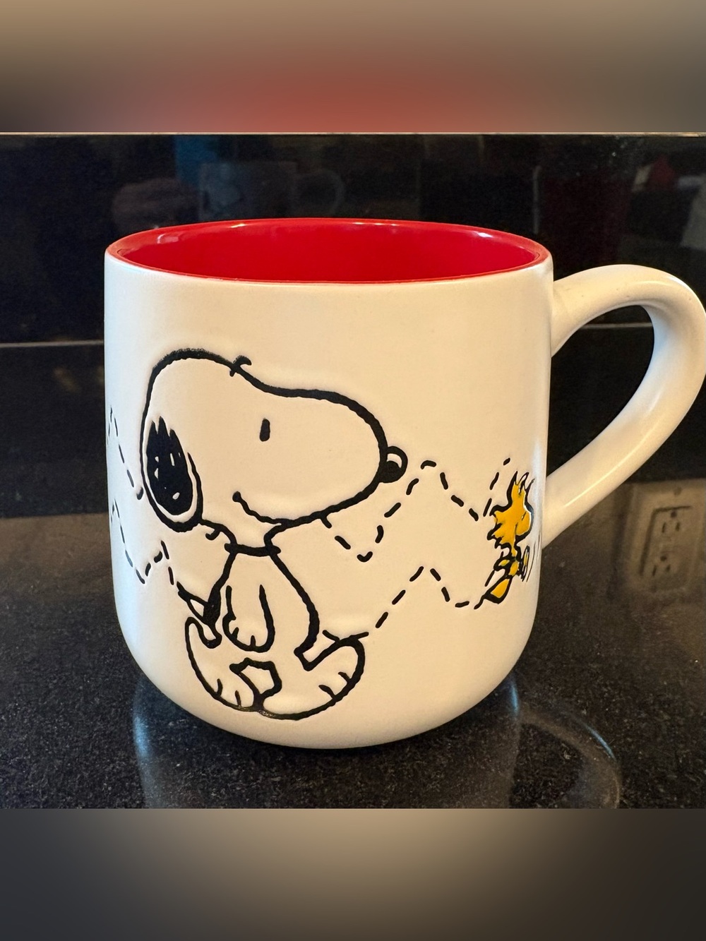 Snoopy & Woodstock White Ceramic Mug with Red Interior
